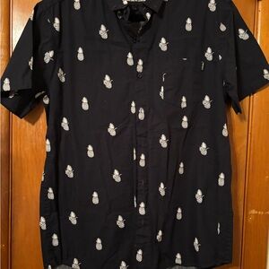 Casual Black Pineapple Print Button Down Shirt